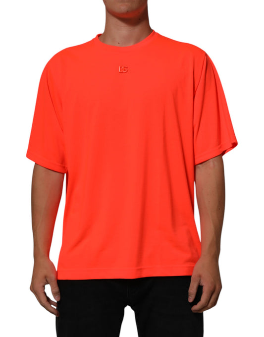 Dolce & Gabbana Neonorange Polyester Herren T-Shirt mit Rundhalsausschnitt