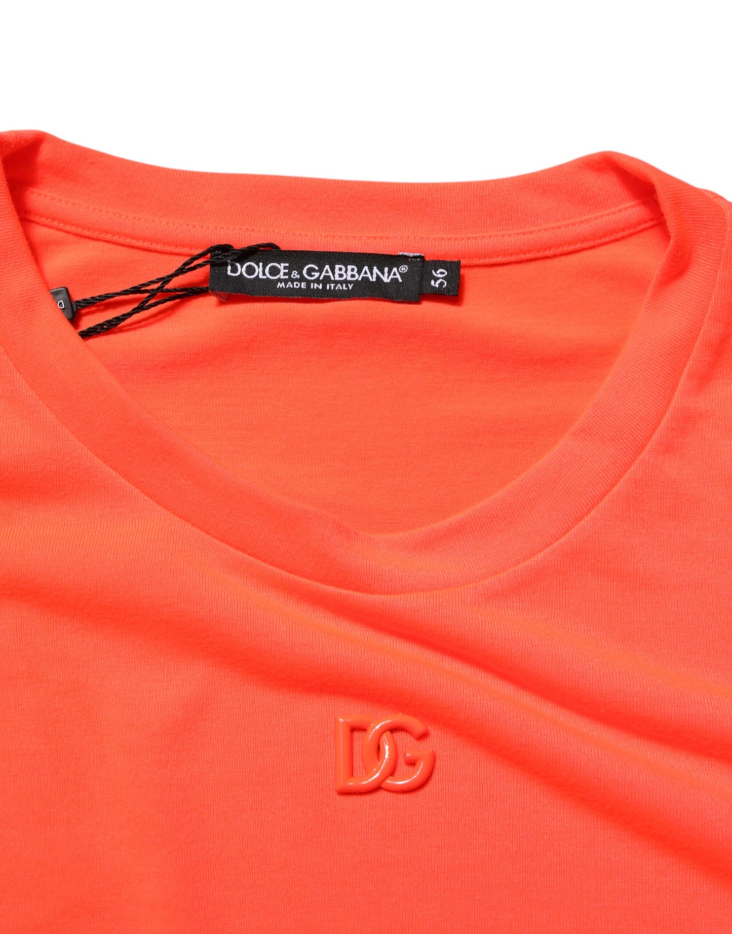 Dolce & Gabbana Neonorange Polyester Herren T-Shirt mit Rundhalsausschnitt