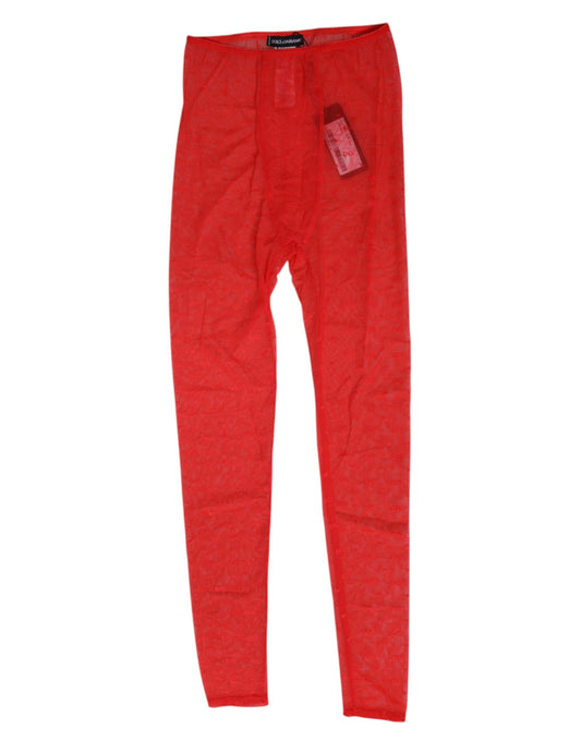 Dolce & Gabbana Rote Nylon-Logo-Spitzen-Leggings-Hose-Unterwäsche