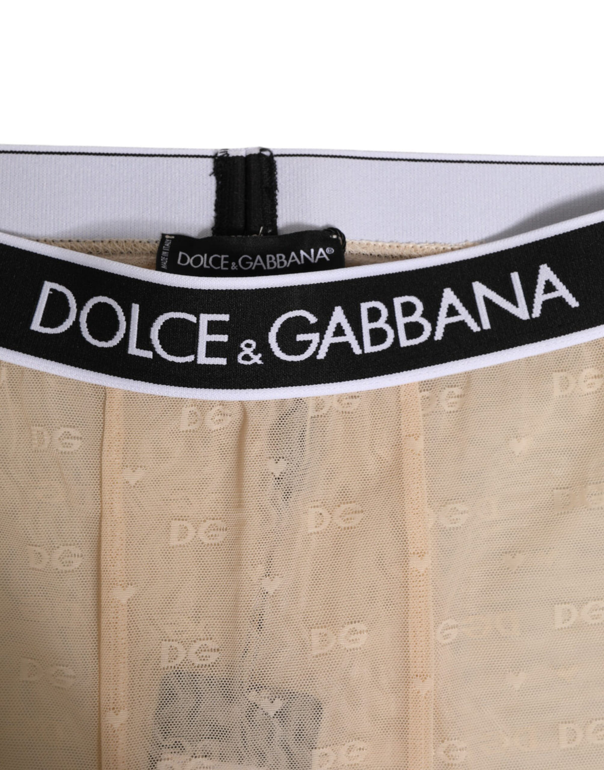 Dolce & Gabbana Beige Nylon Logo Spitzen Leggings Hose Unterwäsche