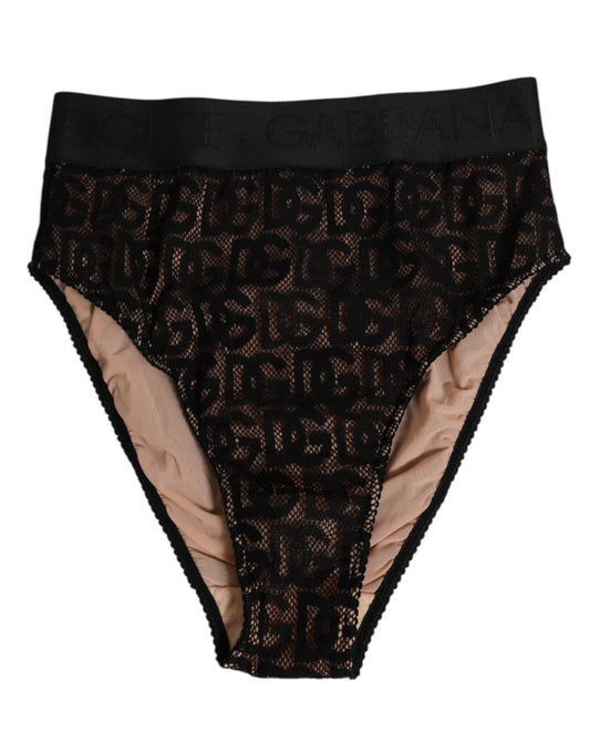 Dolce & Gabbana – Schwarze Slip-Unterhose aus Spitze mit DG-Logo