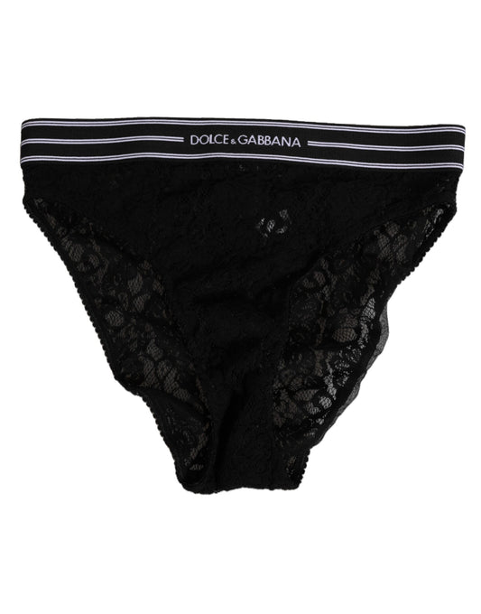 Dolce & Gabbana – Schwarze Slip-Unterhose aus Spitze mit Logobund