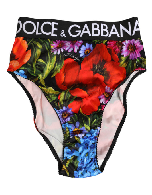 Dolce & Gabbana – Mehrfarbige Höschen mit hohem Bund und Blumendruck