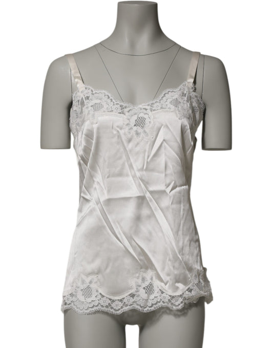 Dolce & Gabbana Off White Floral Lace Tank Dessous Top Unterwäsche