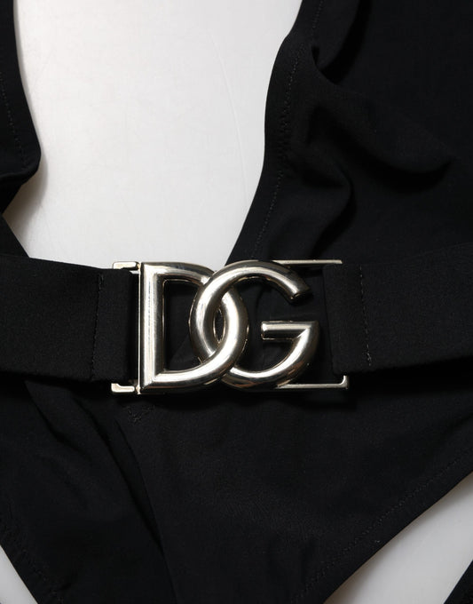 Dolce & Gabbana – Schwarzer Nylon-Badeanzug mit tiefem V-Ausschnitt