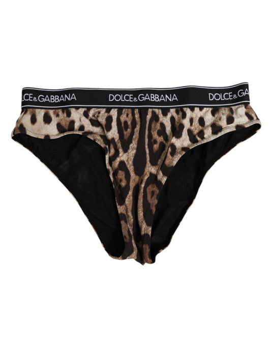Dolce & Gabbana – Braune Nylon-Höschen mit Leopardenmuster und hoher Taille