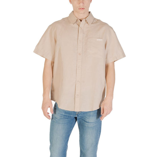 Calvin Klein Jeans – Leinen-Kurzarmshirt in Beige
