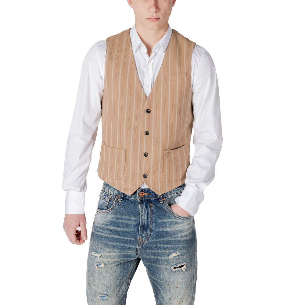 Gianni Lupo Beige Polyester Waistcoat