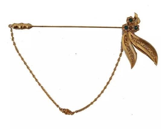 دبوس سلسلة كريستال من دولتشي آند غابانا، مصنوع من الفضة الإسترلينية عيار 925، بلون ذهبي