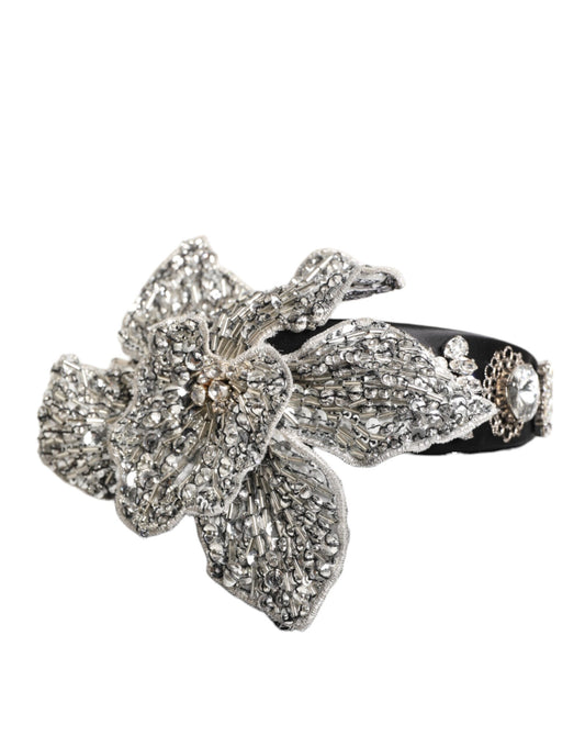 Dolce & Gabbana Schwarzes Haarblumen-Kristall-LIMONI-Damen-Stirnband-Diadem