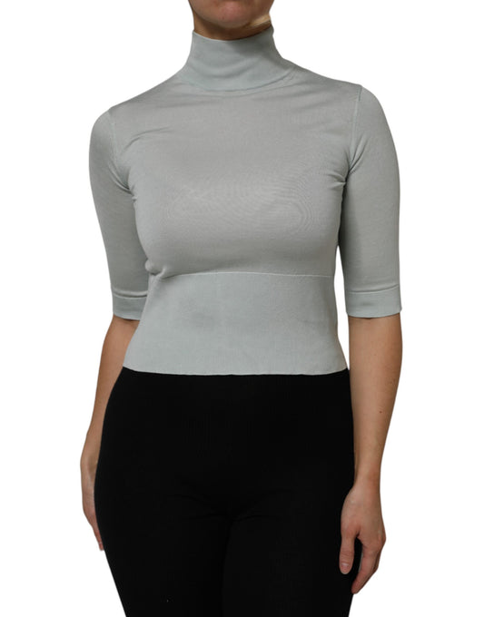 Dolce & Gabbana – Graues Pullover-Oberteil mit Rollkragen und 3/4-Ärmeln