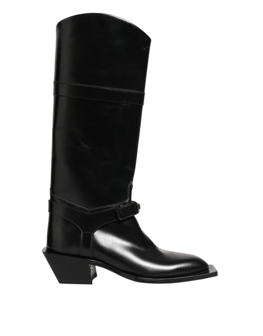 Dolce & Gabbana – Overknee-Stiefel mit Logo-Plakette in Schwarz