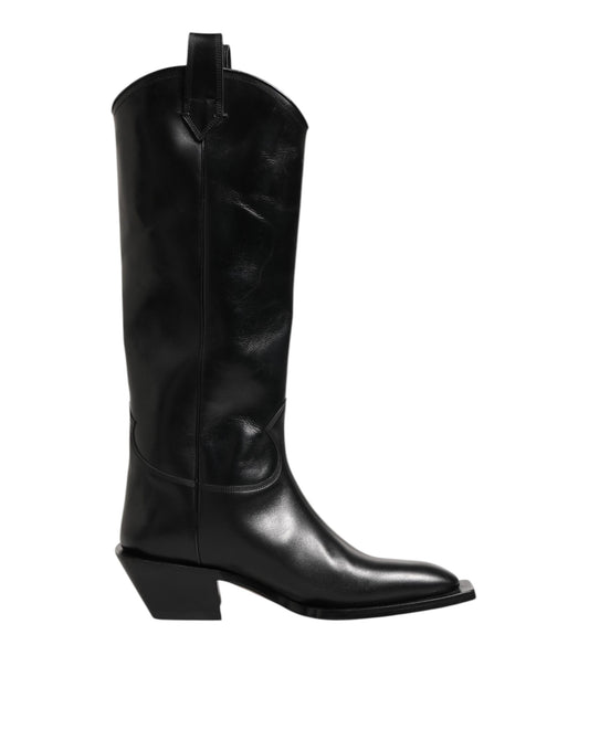 Dolce & Gabbana – Schwarze Overknee-Bikerstiefel aus Leder
