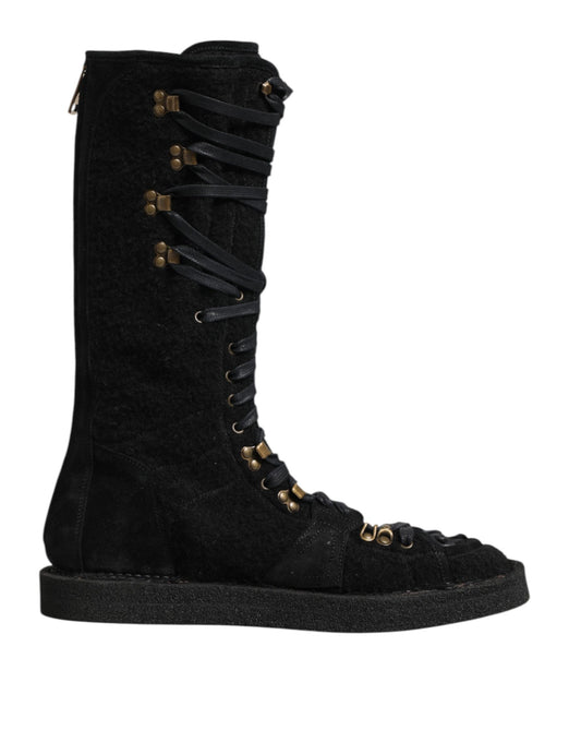 Dolce & Gabbana – Wadenhohe Stiefel aus Wildleder in Schwarz aus Alpakawolle