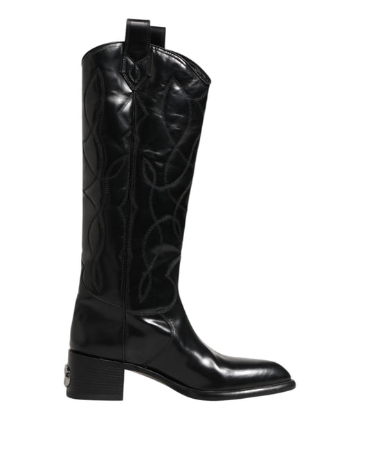 Dolce & Gabbana – Schwarze Overknee-Bikerstiefel aus Leder