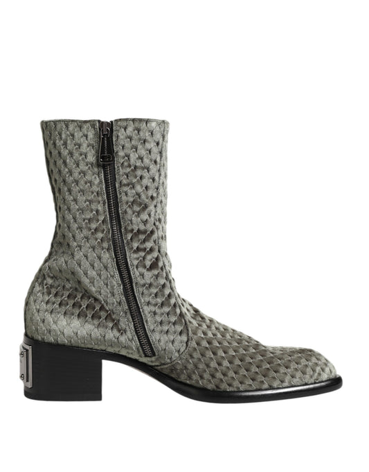 Dolce & Gabbana Graue Baumwollsamt-Kurzstiefel mit mittlerer Wade