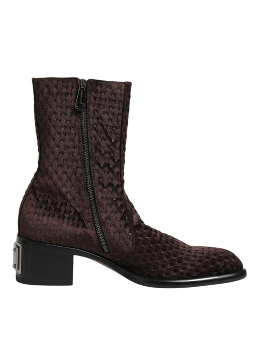 Dolce & Gabbana – Kurze Stiefel aus Baumwollsamt in Braun mit halbhohem Schaft