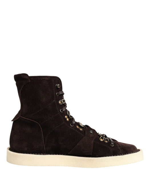 Dolce & Gabbana – Kurze Stiefeletten aus Wildleder mit Schnürung in Braun
