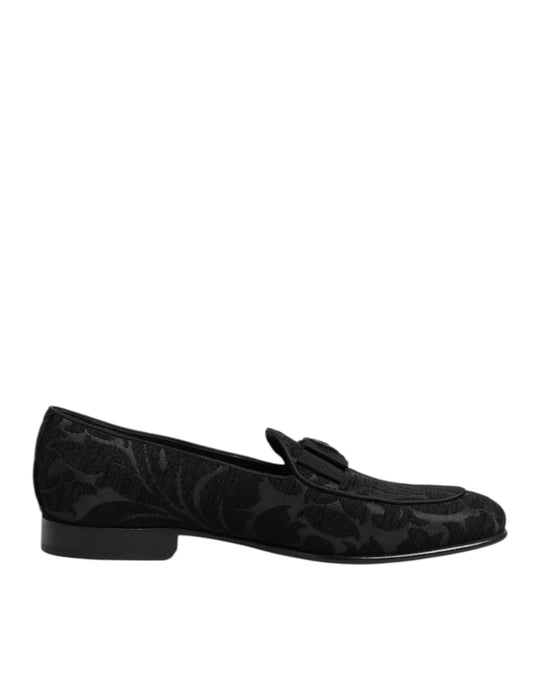 Dolce & Gabbana – Loafer mit Krone aus schwarzem Brokat