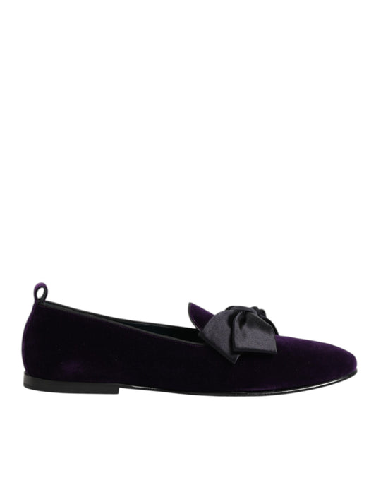 Dolce & Gabbana – Slipper-Schuhe aus Wildleder und Baumwolle mit Schleife in Lila