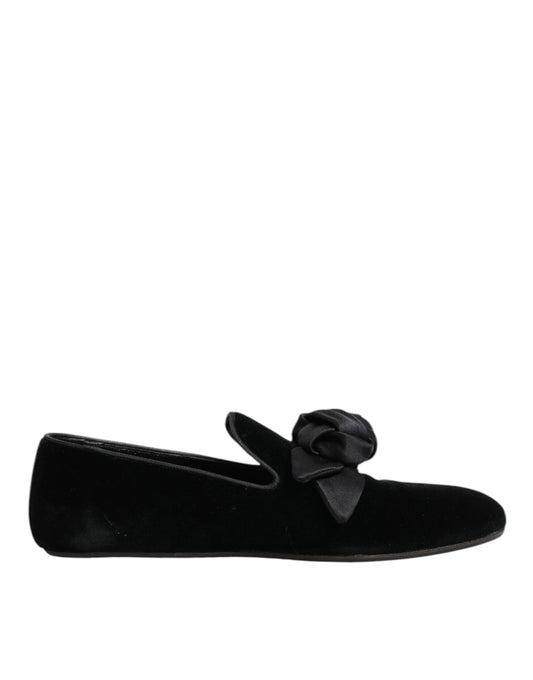 Dolce & Gabbana – Slipper aus schwarzem Wildleder und Baumwolle mit Rosenmuster