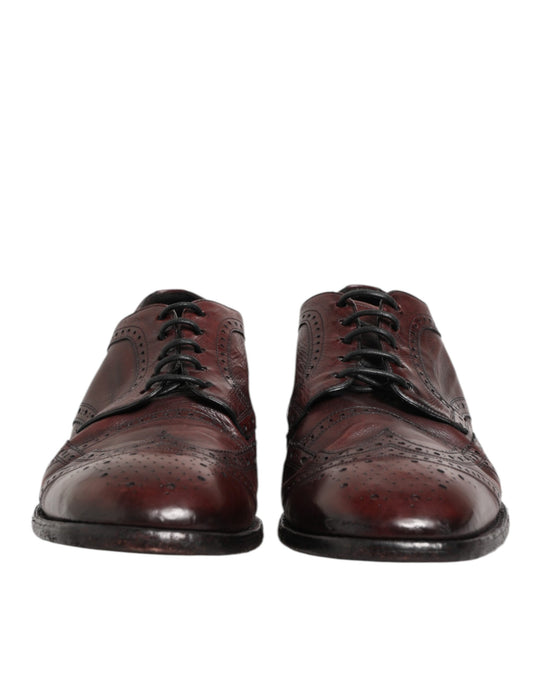 Dolce & Gabbana – Bordeauxfarbene Derby-Schuhe aus Leder mit Schnürung
