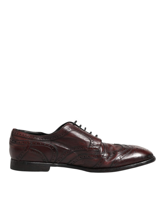 Dolce & Gabbana – Bordeauxfarbene Derby-Schuhe aus Leder mit Schnürung