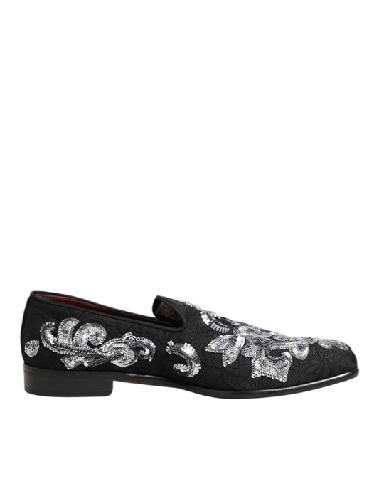 Dolce & Gabbana – Schwarze, silberne Loafer mit Pailletten für Herren