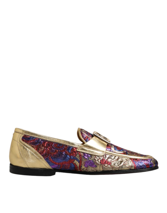 Dolce & Gabbana – Loafer-Schuhe mit mehrfarbigem Jacquard-Gold-DG-Logo