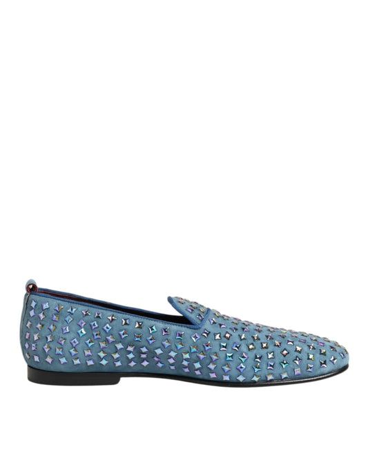 Dolce & Gabbana Blaue Wildlederschuhe mit Nieten Herren Loafer Schuhe