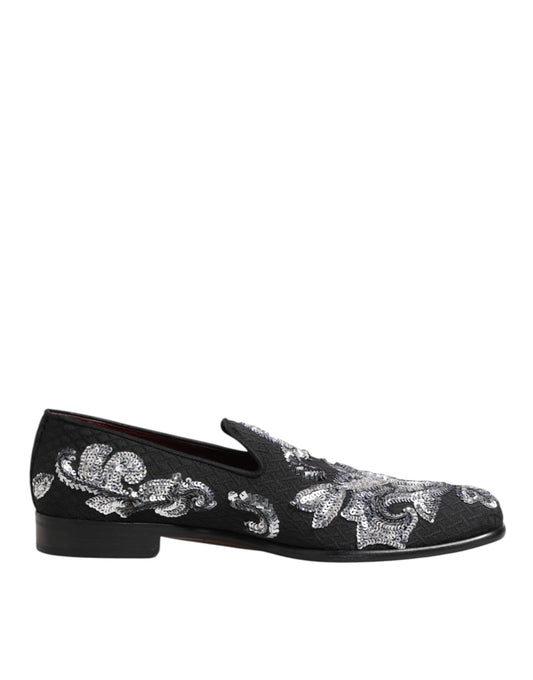 Dolce & Gabbana – Schwarze, silberne Loafer mit Pailletten für Herren