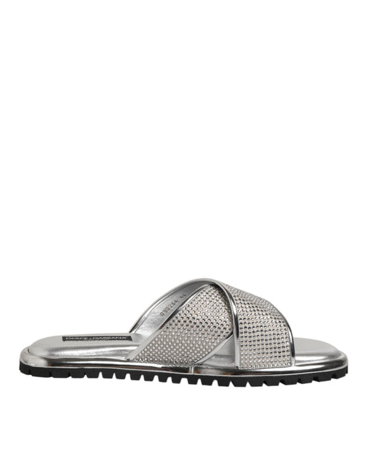 Dolce & Gabbana Silber Strass Slides Flats Hausschuhe Schuhe