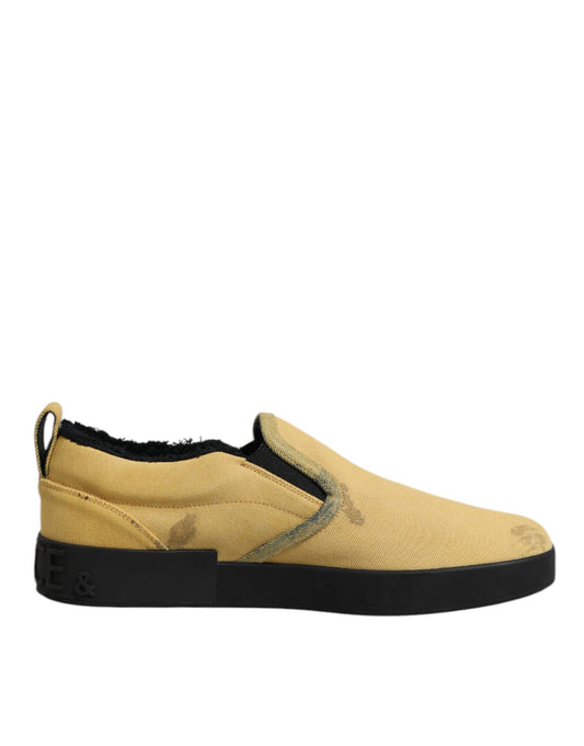 Dolce & Gabbana Gelbe Slip-On-Sneakers aus Baumwolle mit niedrigem Oberteil