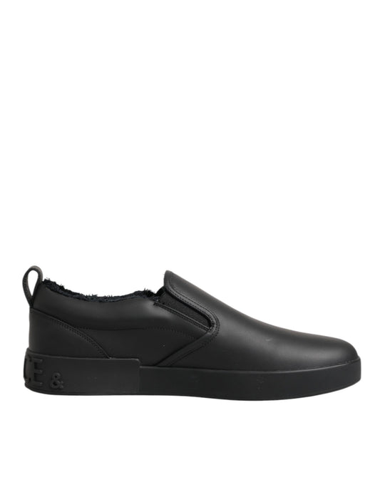 Dolce & Gabbana – Schwarze Slip-On-Sneakers aus Leder mit niedrigem Schaft