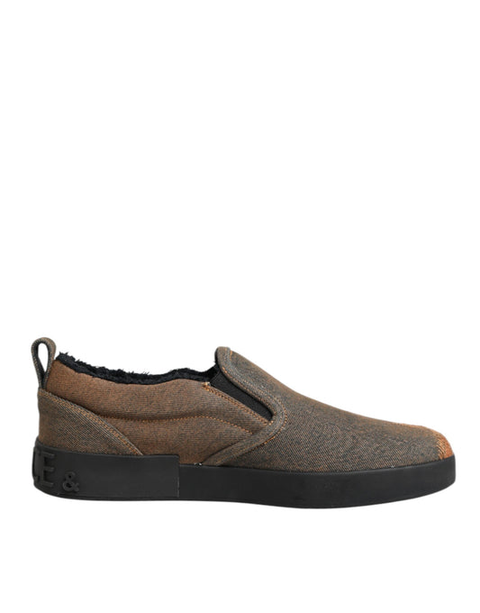 Dolce & Gabbana Braune Slip-On-Sneakers aus Baumwolle mit niedrigem Oberteil