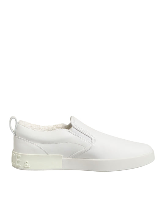 Dolce & Gabbana – Weiße Slipper aus Leder mit niedrigem Schaft