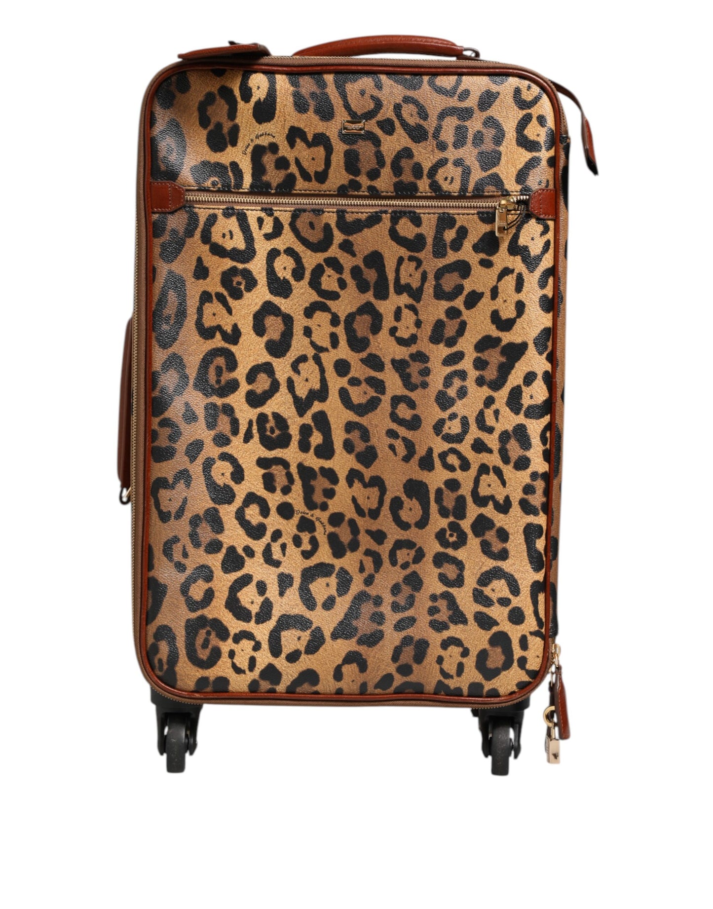 Dolce & Gabbana – Trolley-Reisetasche aus Leder mit Rädern in Braun mit Leopardenmuster