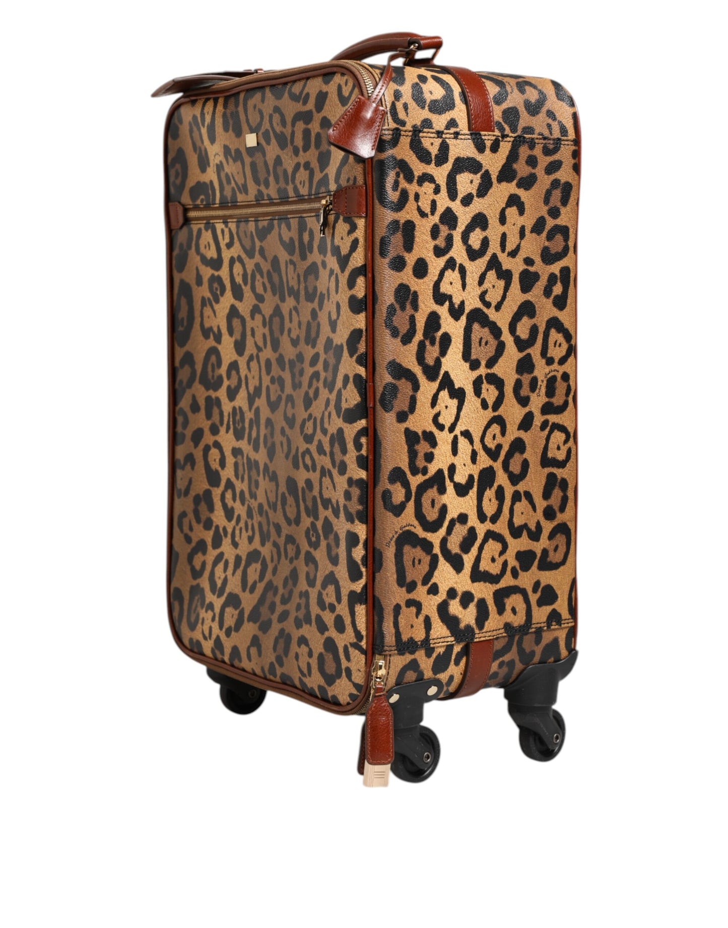 Dolce & Gabbana – Trolley-Reisetasche aus Leder mit Rädern in Braun mit Leopardenmuster