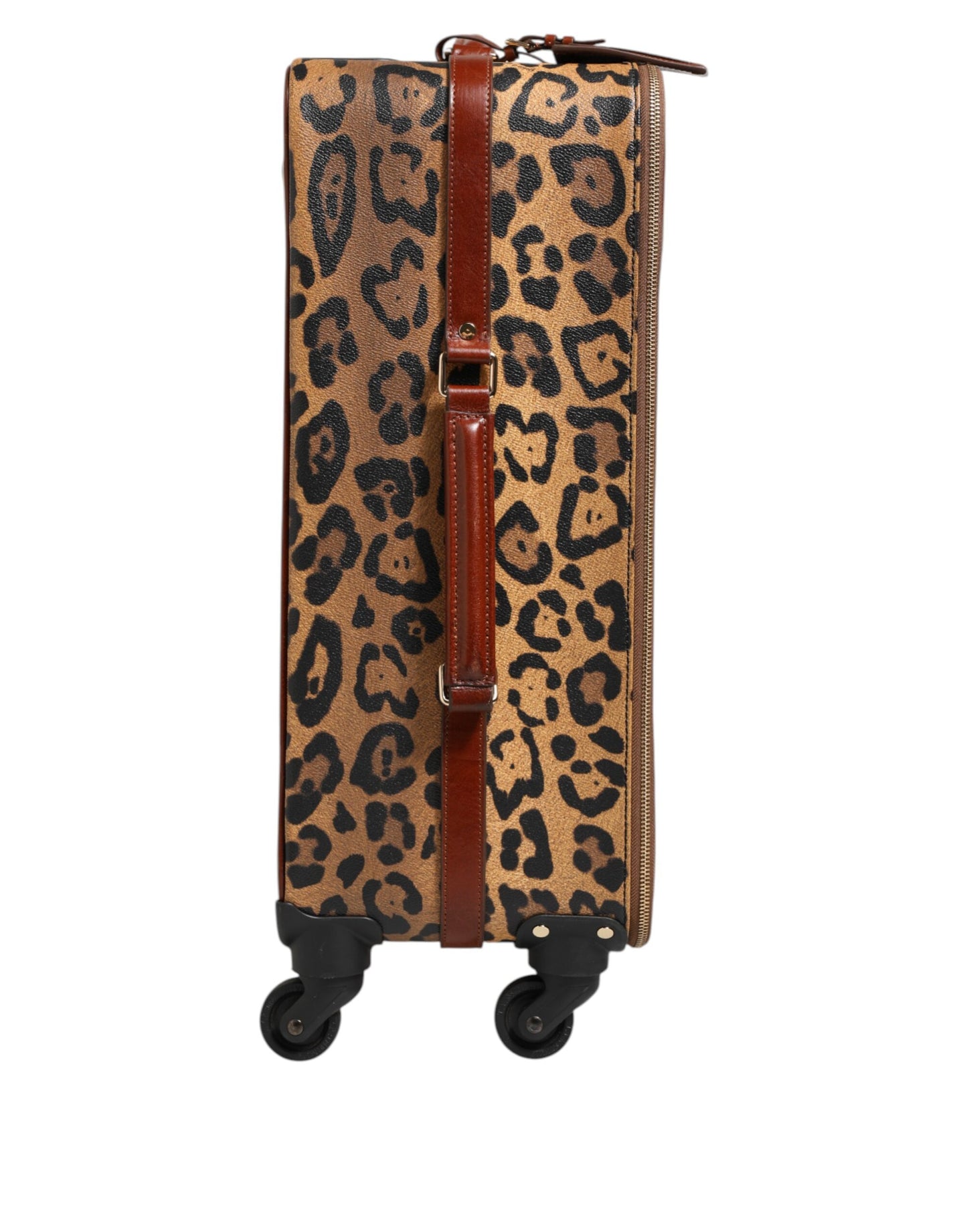Dolce & Gabbana – Trolley-Reisetasche aus Leder mit Rädern in Braun mit Leopardenmuster