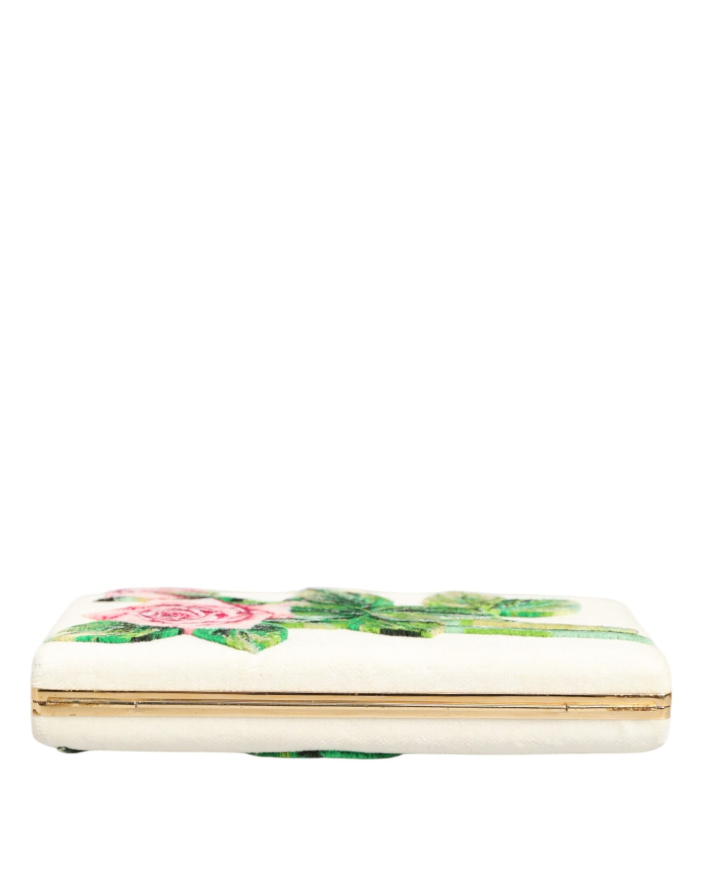 Dolce & Gabbana Clutch aus Seide mit weißer Rosenstickerei und goldenem Rahmen