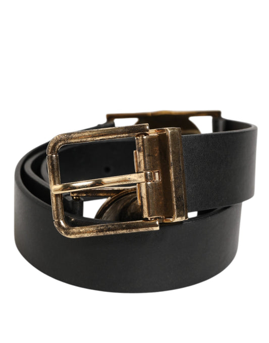 Dolce & Gabbana Gürtel aus schwarzem Leder mit gold-silberner Münzschnalle