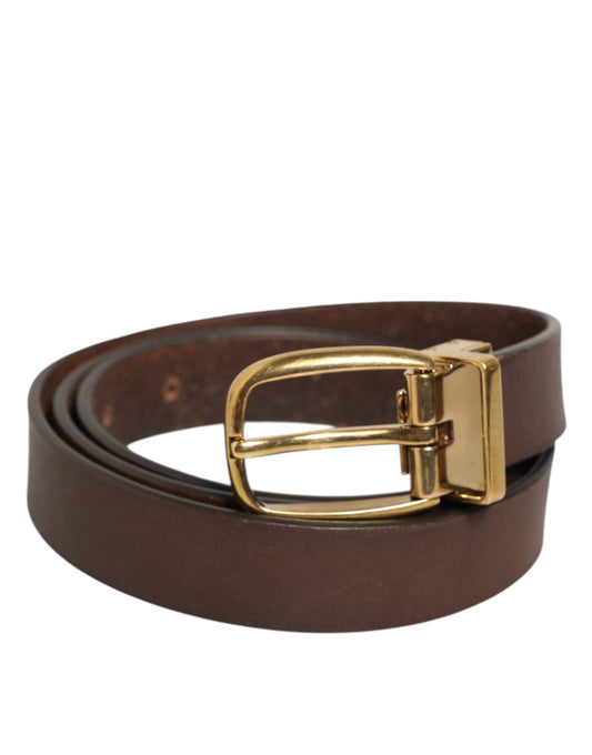 Dolce & Gabbana Brauner klassischer Herrengürtel mit goldener Metall-Logoschnalle
