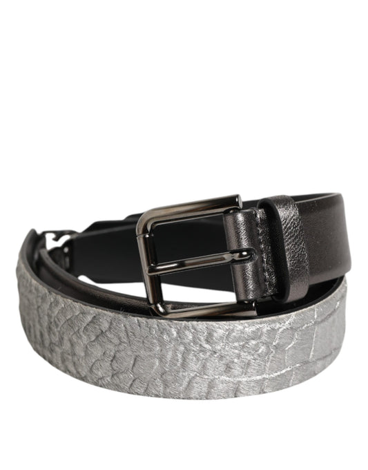 Dolce & Gabbana Herrengürtel aus Leder mit genarbter Struktur, schwarz/silber