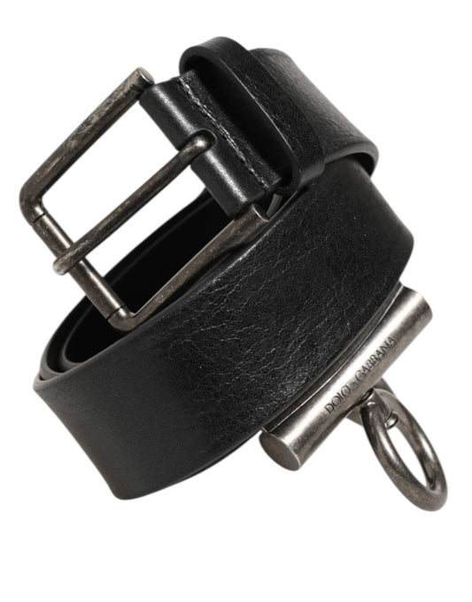 Dolce & Gabbana – Schwarzer Ledergürtel mit seitlichen Ringen und Messingschnalle