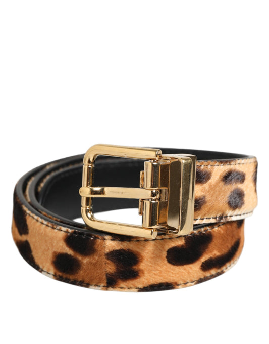 Dolce & Gabbana Brauner Ledergürtel mit Leopardenmuster und Metallschnalle