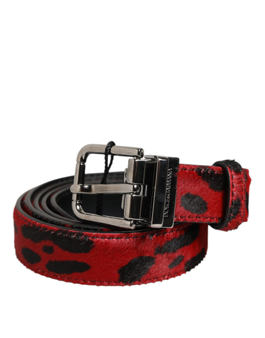 Dolce & Gabbana Rot Schwarz Pony Leder Metall Schnalle Herren Gürtel
