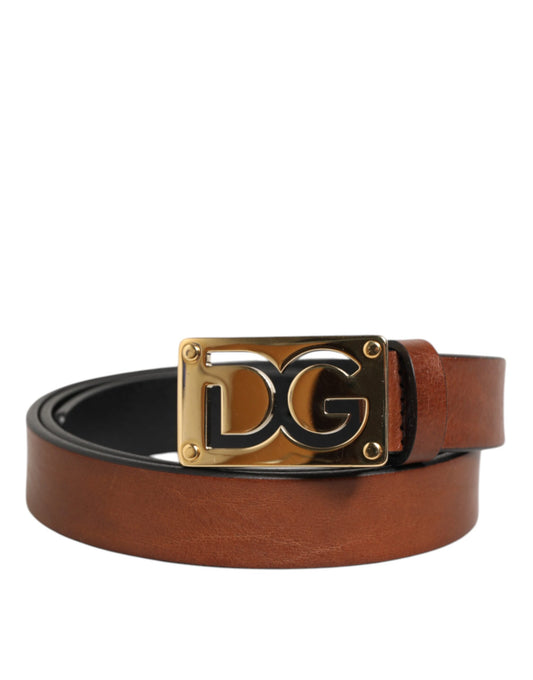 Dolce & Gabbana Brauner Ledergürtel mit klassischer Metall-Logoschnalle