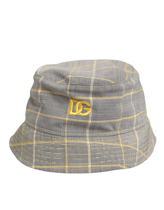 Dolce & Gabbana Grau Gelb Wollmischung Plaid Bucket Cap Herren Hut