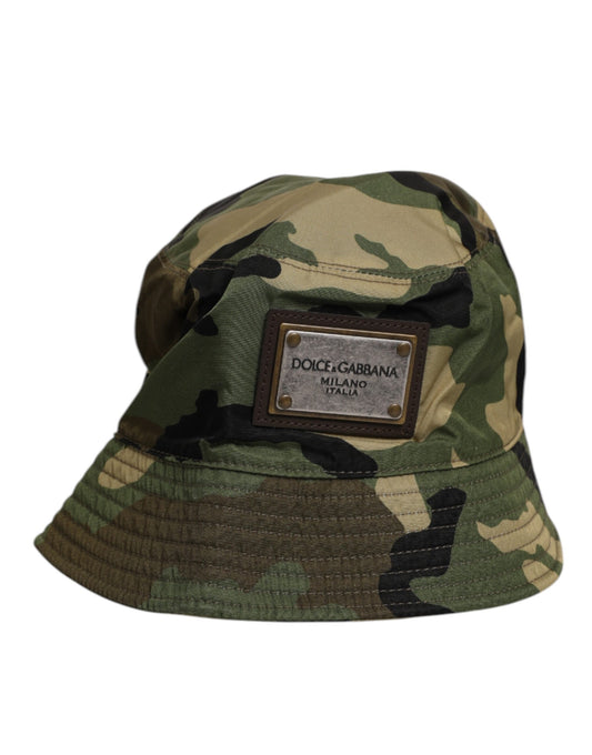 Dolce & Gabbana – Grüne Camouflage-Fischermütze aus Polyamid mit Logo