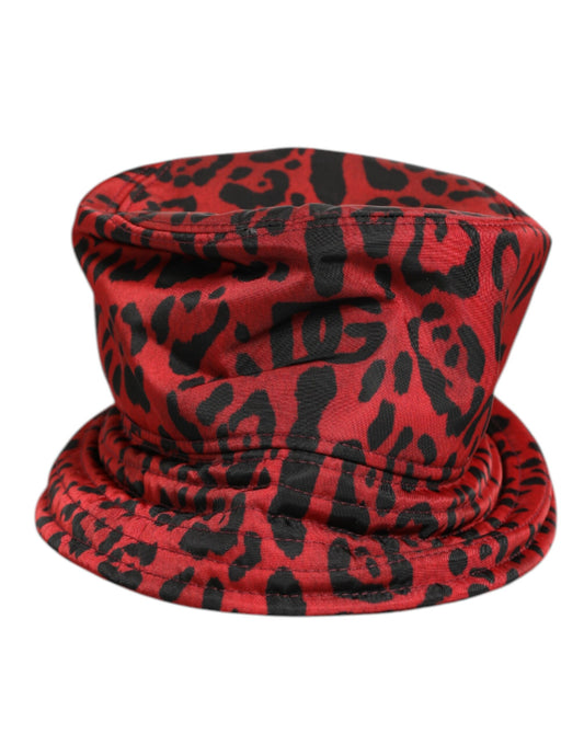 Dolce & Gabbana Rot Schwarz Nylon Leopard Print Bucket Men Cap Hut